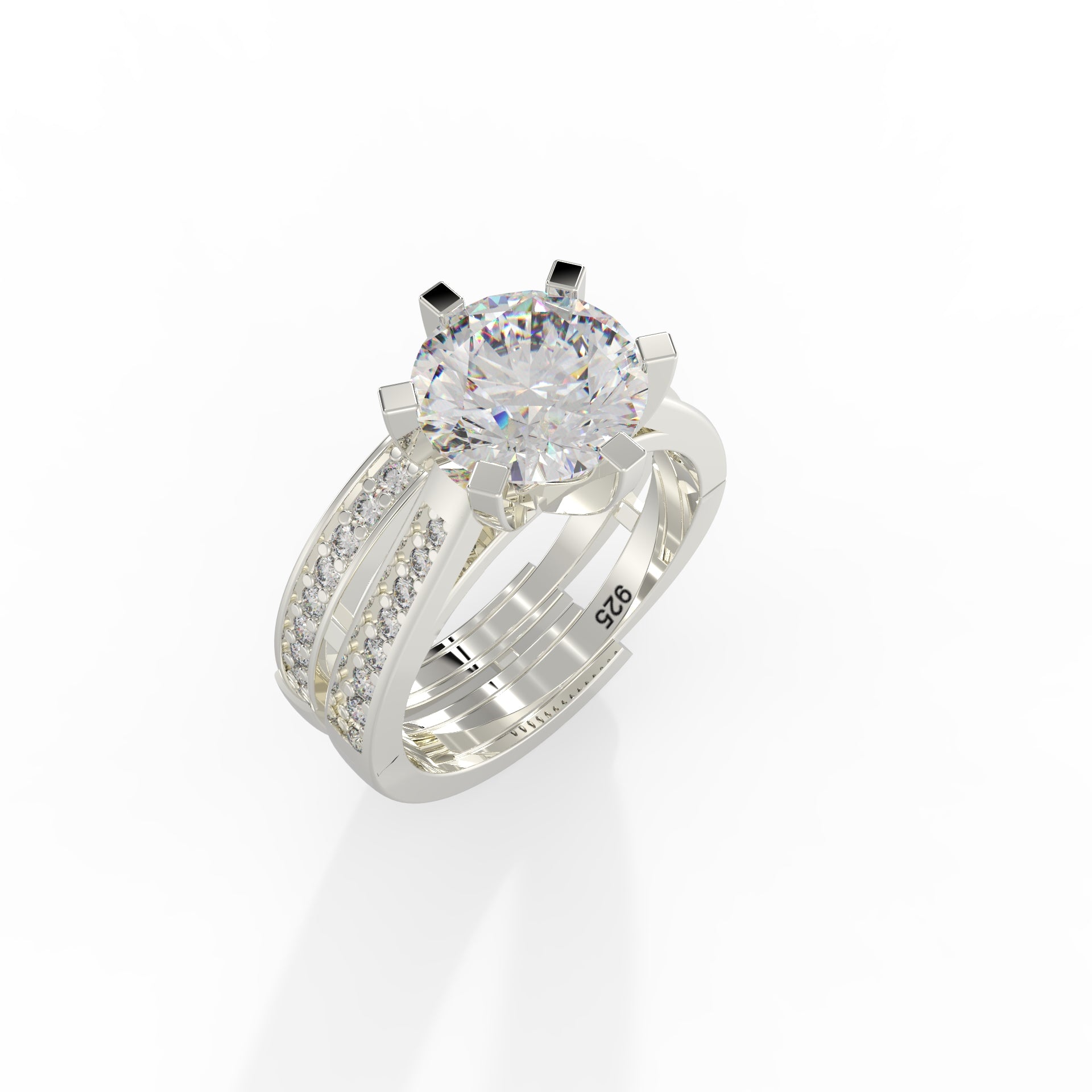 925 HALLMARK Sterling silver ring cz adjustable ring engagement ring gilt